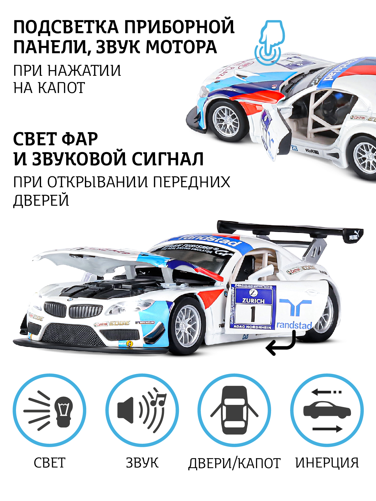 Автомобиль АВТОпанорама BMW Z4 GT3 1:32 JB1251302 - фото 2