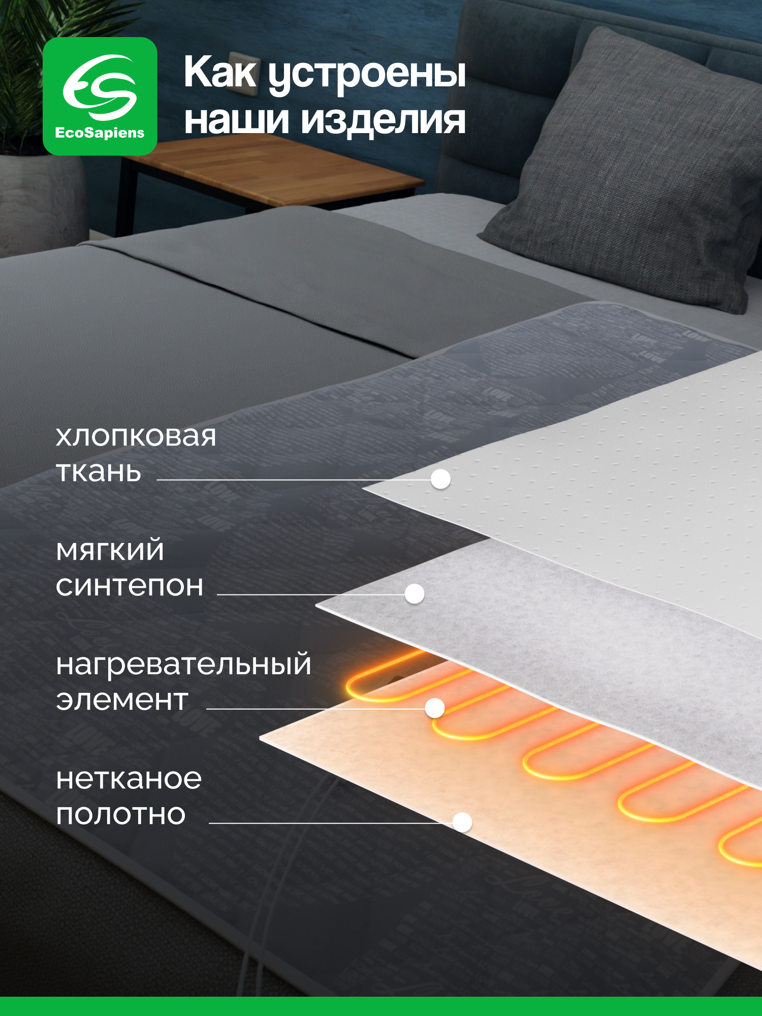 Электропростынь EcoSapiens Согревай-ка 150х90 см - фото 2
