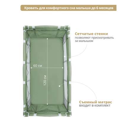 Манеж кровать детский JOVOLA Amico 2 уровня зеленый
