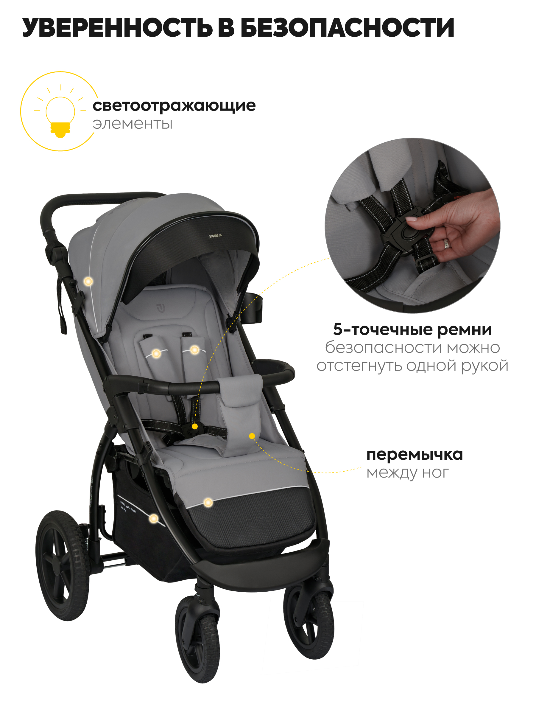 Коляска прогулочная JOVOLA Selena SL, всесезонная серый - фото 4