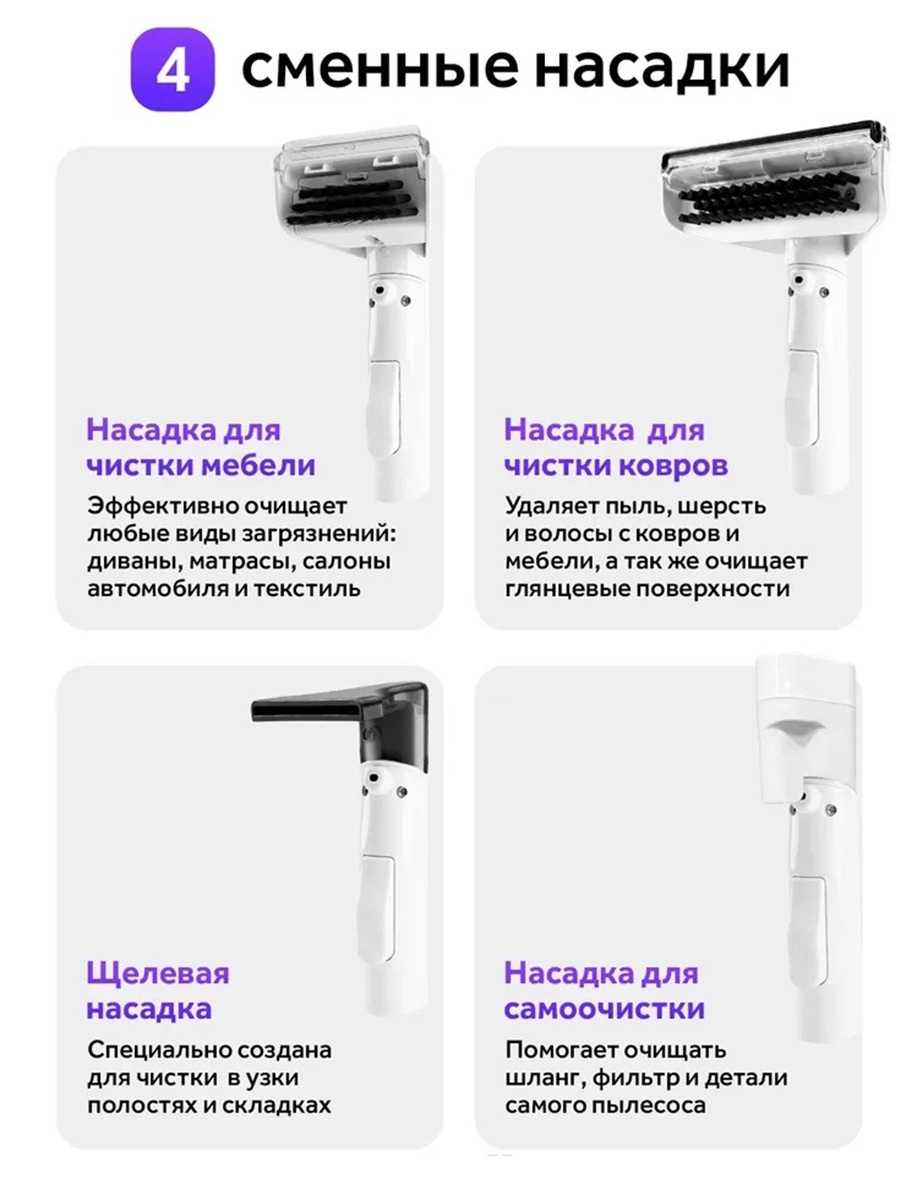 Пылесос моющий для чистки мебели, ковров CASTLELADY диванов, химчистка для дома и салона автомобиля, 4 насадки 42000 Па - фото 7
