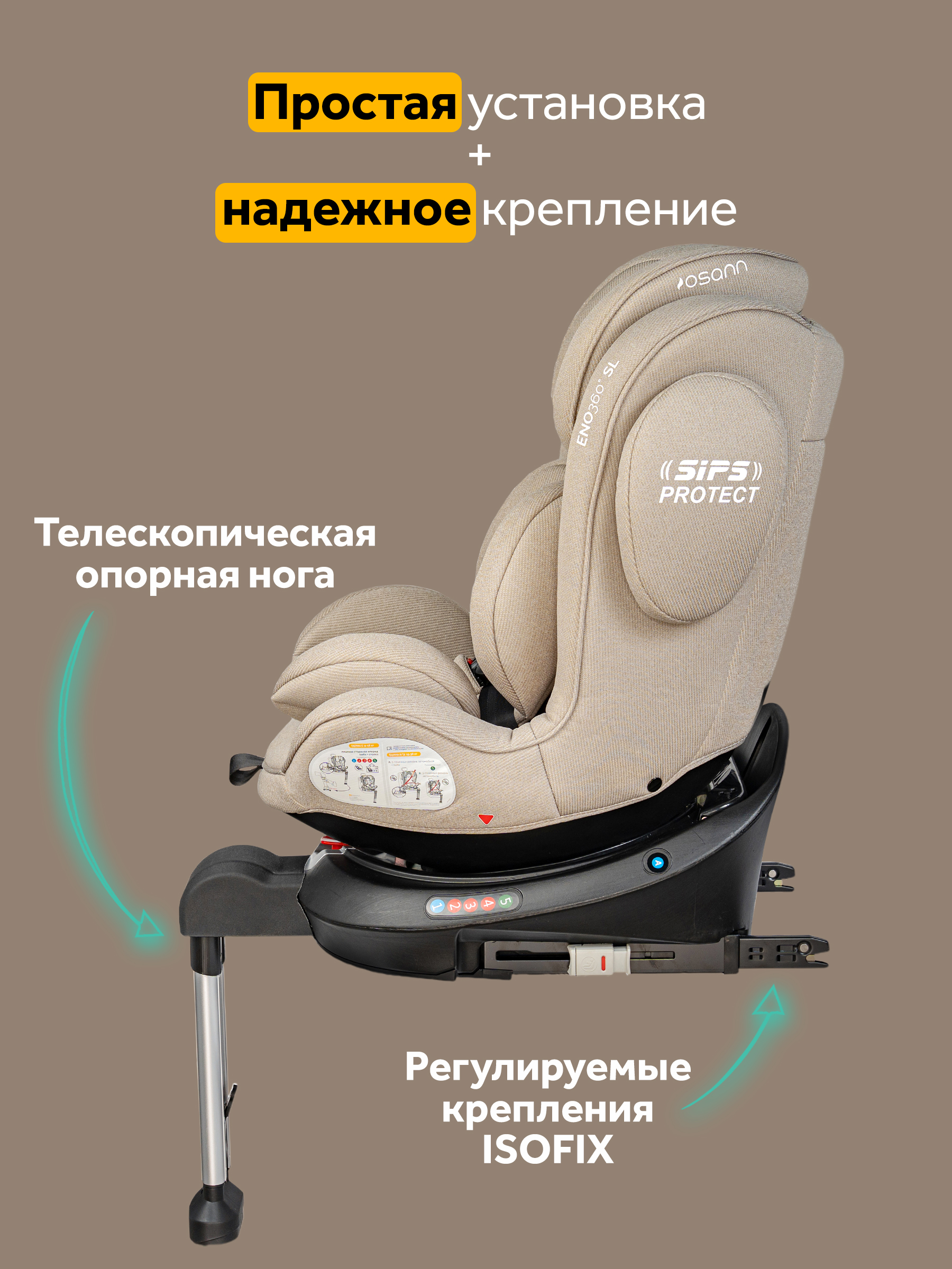 Автокресло Osann Eno 360 SL Wheat 0-36 кг Isofix 0+/1/2/3 (0-36 кг) бежевый - фото 3