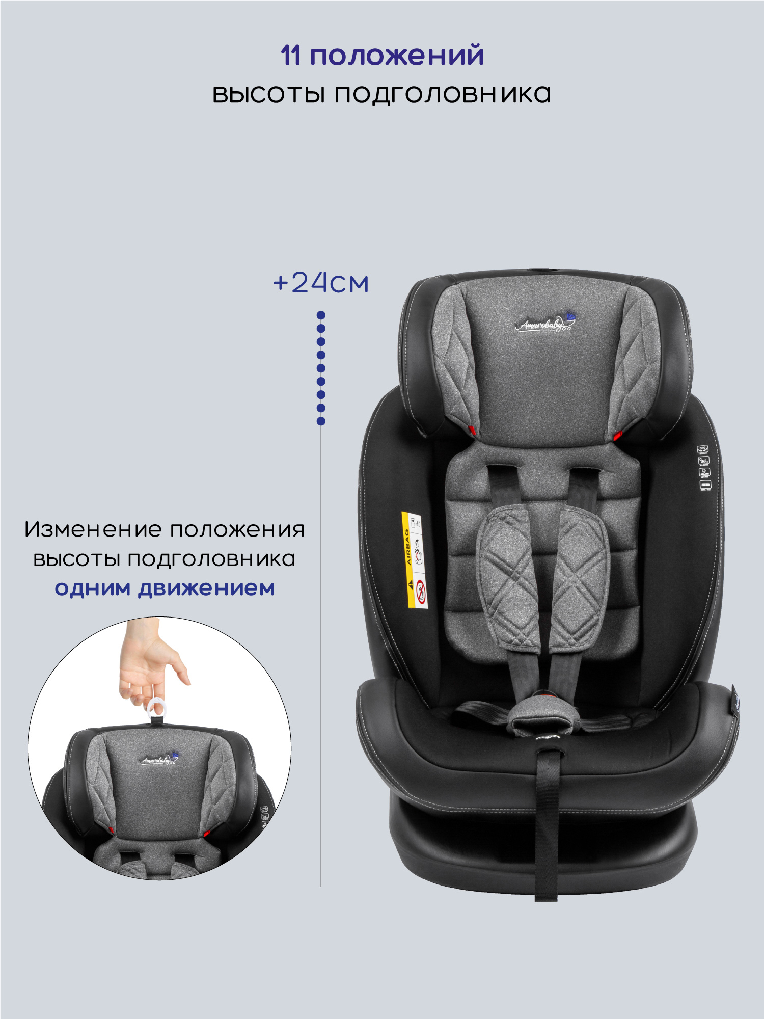 Автокресло Amarobaby ST-3 Isofix 0+/1/2/3 (0-36 кг) серый - фото 10