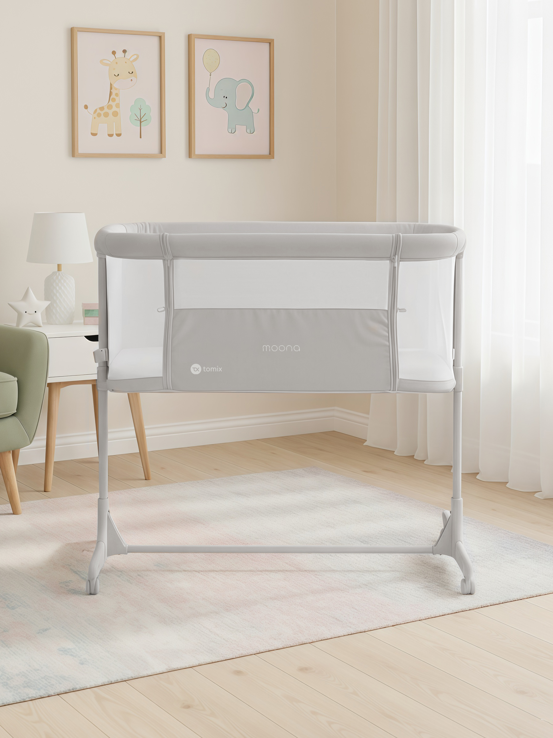 Детская кроватка Tomix Moona прямоугольная, без маятника (серый) - фото 13