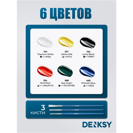 Краски акриловые DENKSY 6 цв.