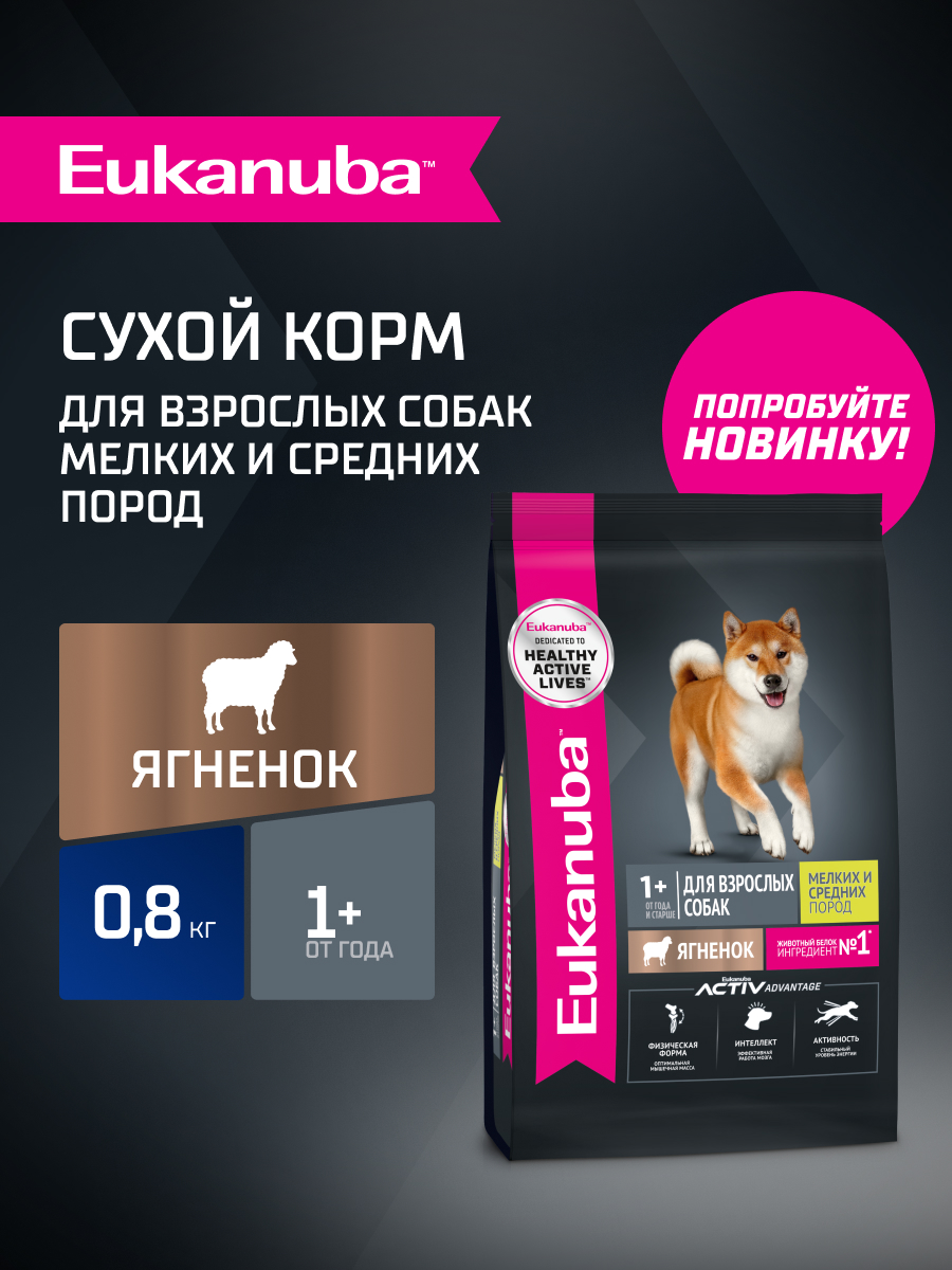 Корм для собак Eukanuba с ягненком сухой 0.8кг - фото 1