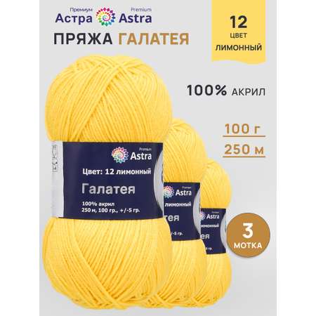 Пряжа Astra Premium Галатея акриловая 100 г 250 м 12 лимонный 3 мотка