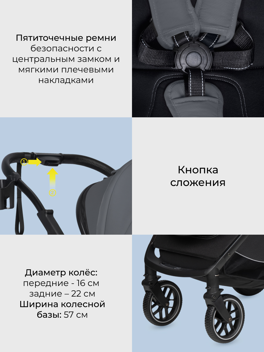 Коляска прогулочная Farfello Fest Lux серый - фото 7