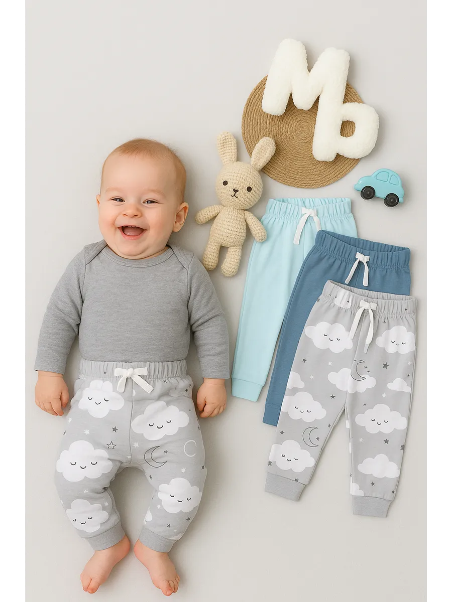 Брюки 3 шт Mark Formelle (Марк Формэль) 85113-3/голубой +облака на сером +сине -серый - фото 1