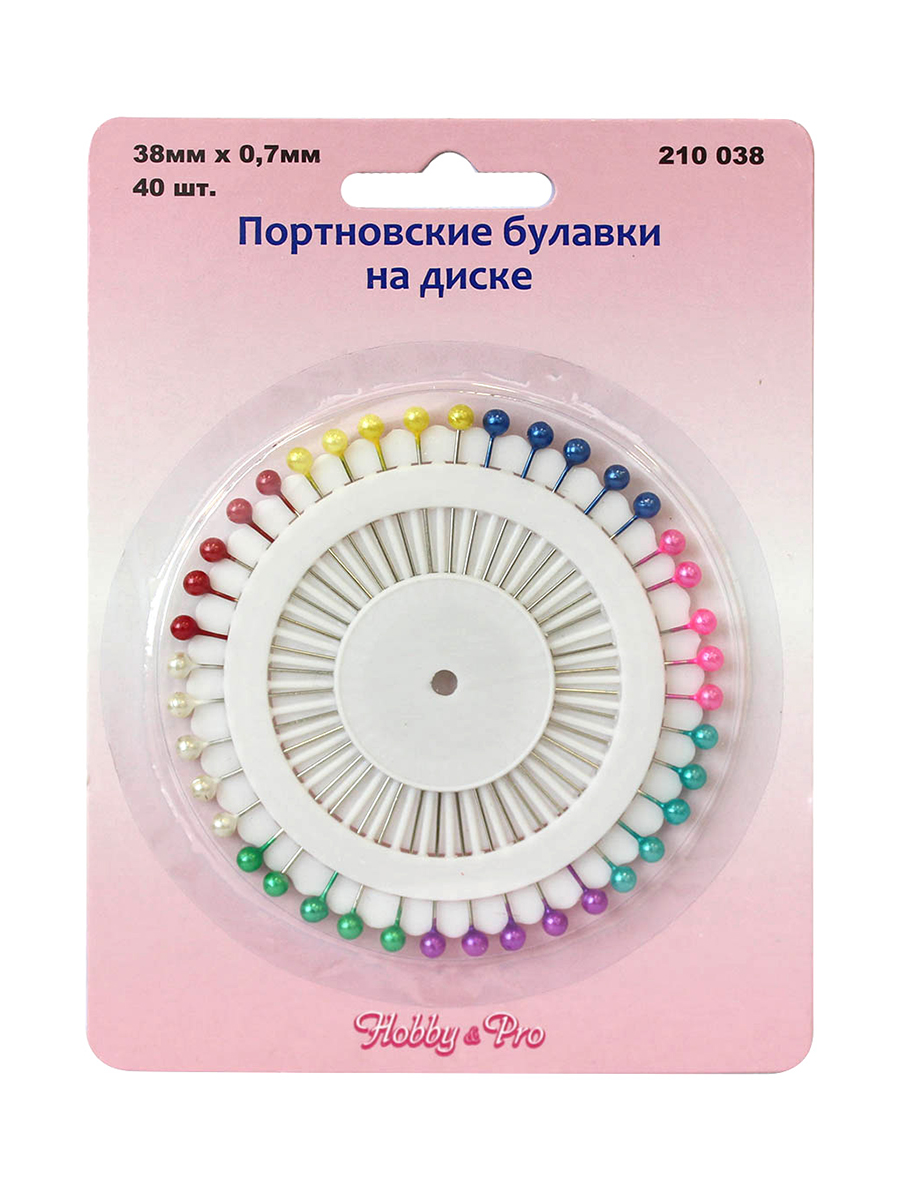 Булавки Hobby Pro портновские стальные с цветными головками на диске 40 шт 210038 - фото 8