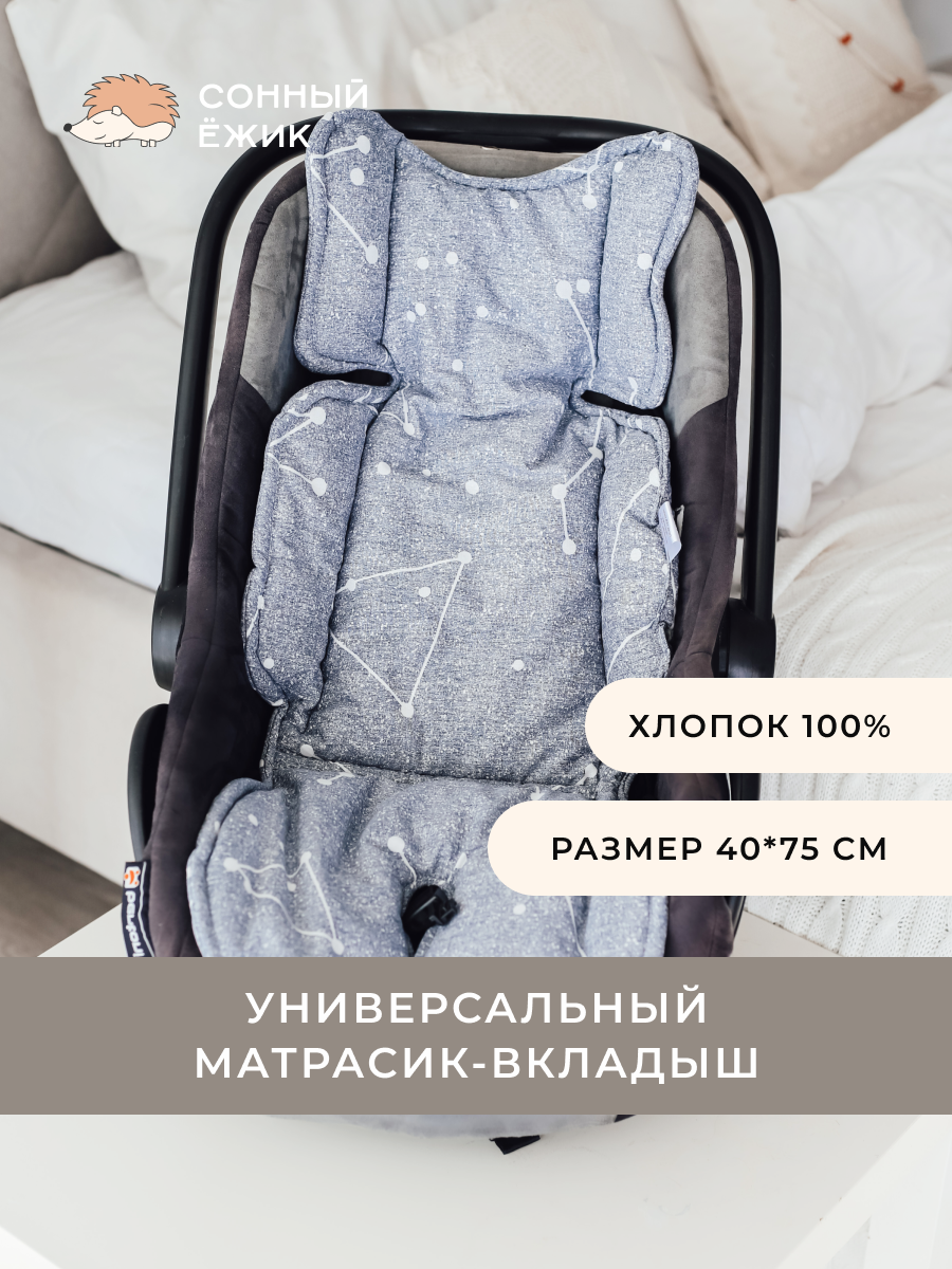 Вкладыш Сонный ежик Матрасик в коляску Светло-серый созвездия - фото 1