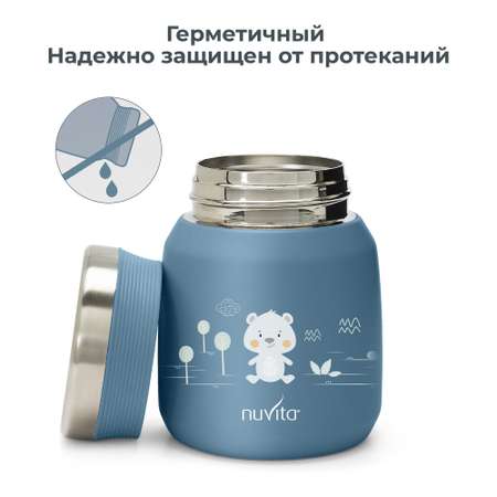 Термос детский для еды и жидкостей Nuvita с широким горлом маленький 300 мл синий
