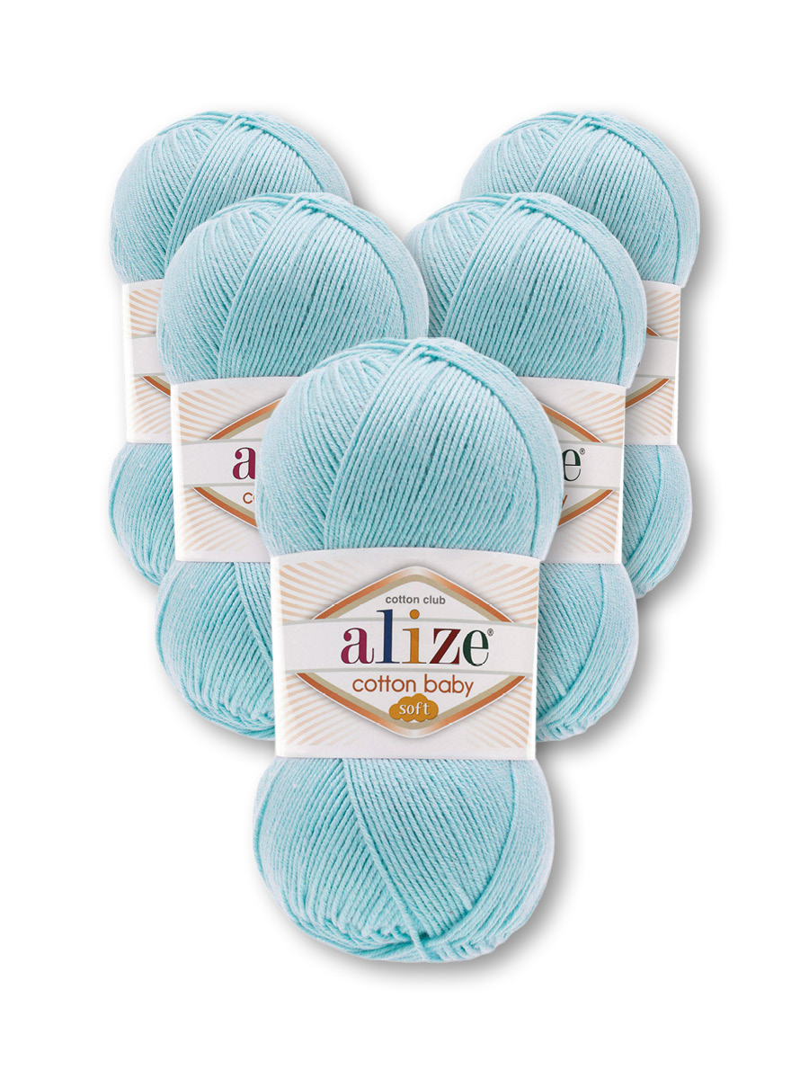 Пряжа для вязания Alize cotton baby soft 100 гр 270 м мягкая плюшевая xлопок aкрил 40 голубой 5 мотков - фото 6