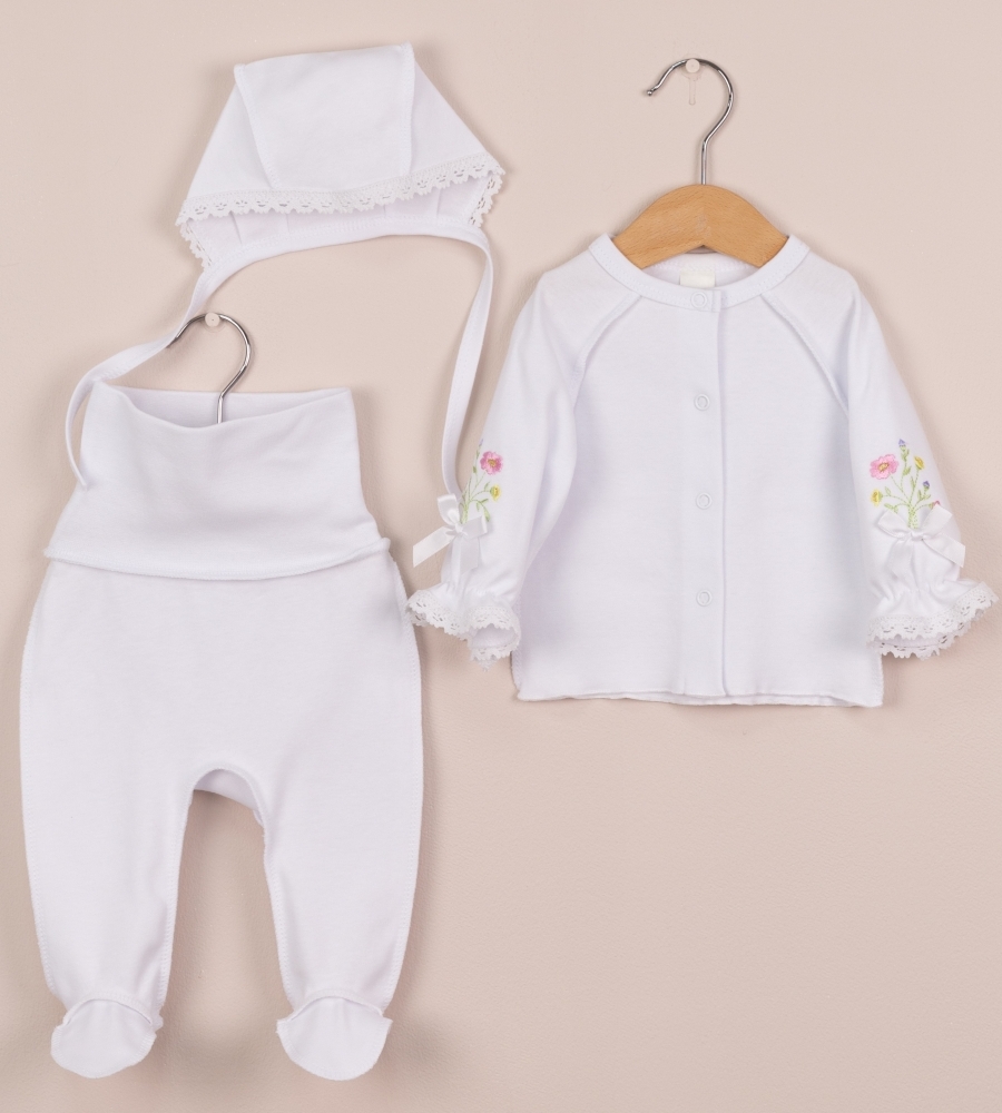 Кофточка и ползунки с чепчиком Baby boom КН161/2-И Вышивка белый - фото 1