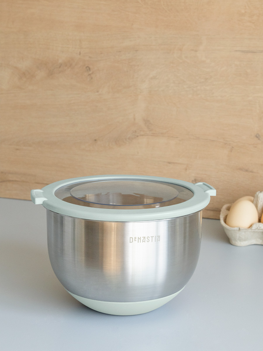 Миска DeNASTIA с прозрачной крышкой 1.5 л нерж.сталь ментол A000340 - фото 1