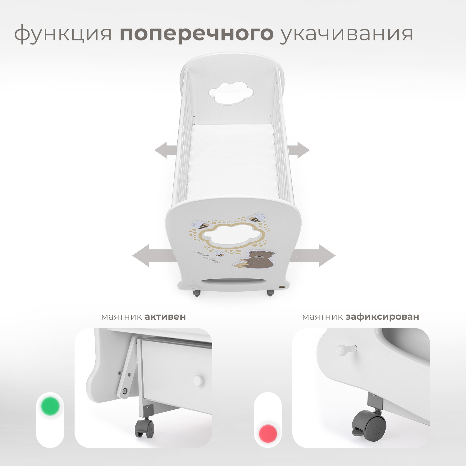 Детская кроватка Nuovita, поперечный маятник (белый) - фото 4