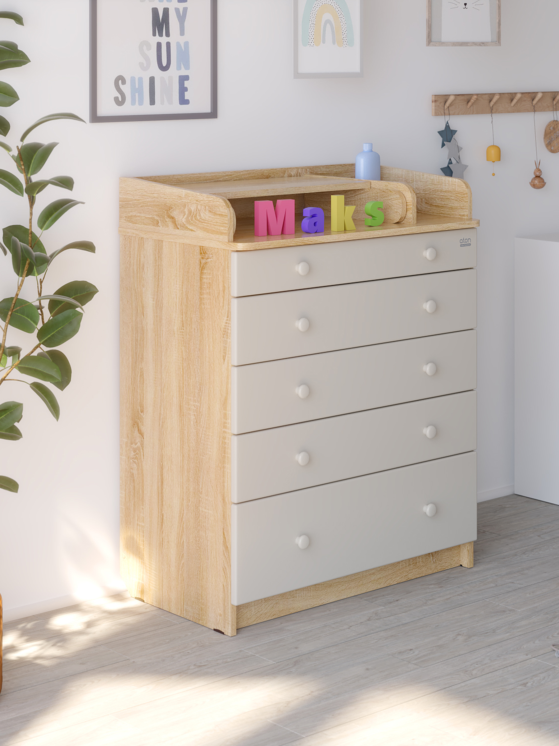 Комод пеленальный Aton Maks дуб сонома-серый шелк - фото 3