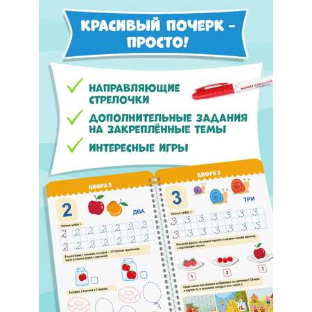 Прописи Проф-Пресс многоразовые 5+ Пиши-стирай-играй. Цифры. 30 стр. А4 на гребне