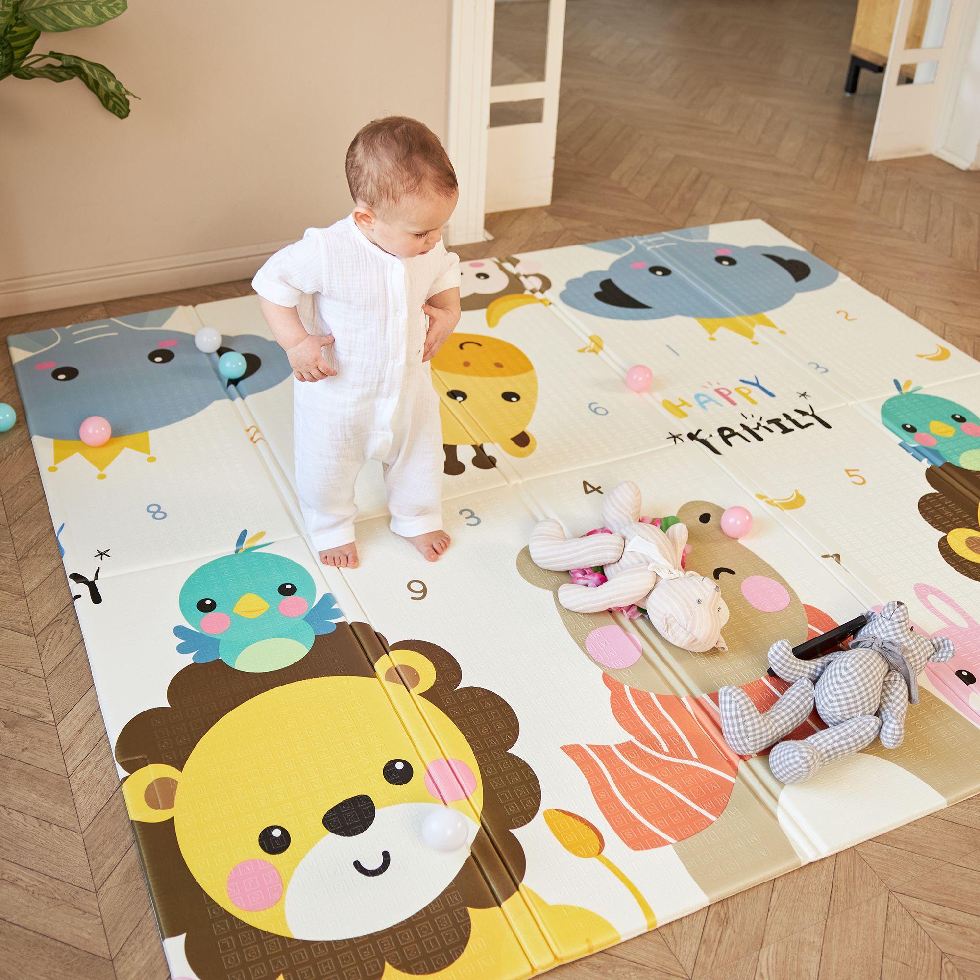 Игровой коврик складной для детей UNIX Kids Zoo 180x200 см, двусторонний, животные и город с дорогой, текстурная поверхность, развивающий - фото 6