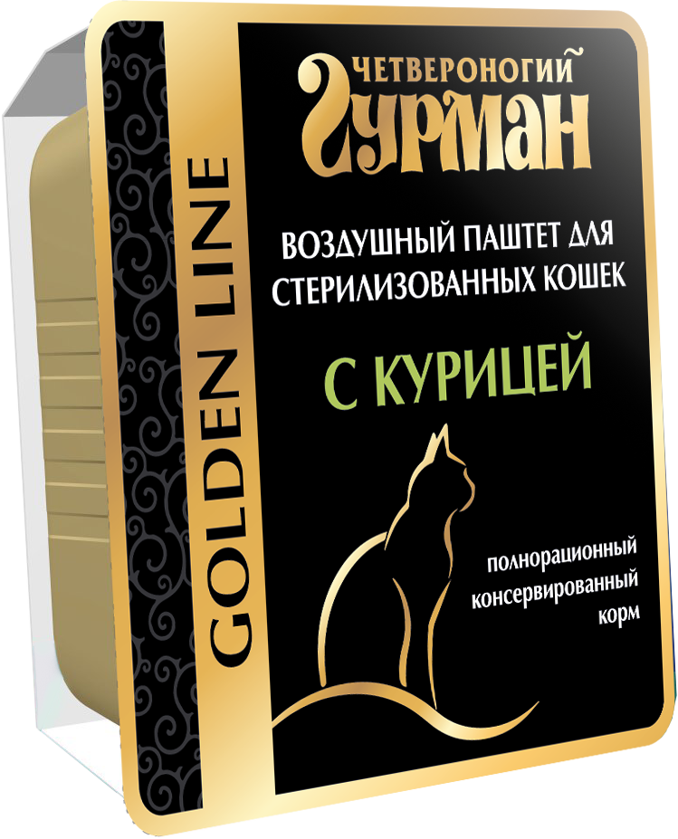 Корм полнорационный Четвероногий Гурман для стерилизованных кошек и кастрированных котов влажный паштет с курицей 100г - фото 1