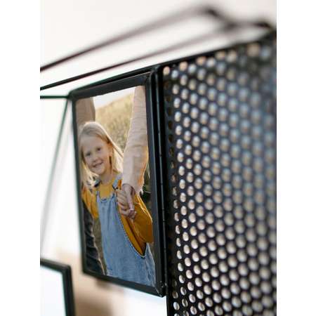 Подвесная полка Qwerty Шестигранник с рамками для фотографий черная 46х8х40 см