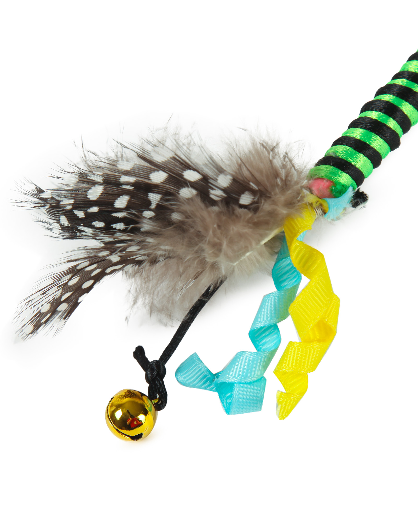 Игрушка для кошек Barbaks Палочка с бубенчиком и натуральными перьями 43*5см - фото 5