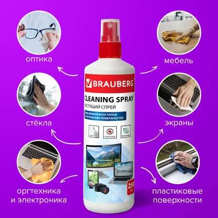 Чистящее средство Brauberg жидкость спрей для чистки мониторов и стекол 250 мл