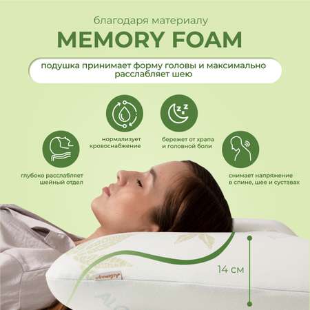 Анатомическая подушка Asvetida Aloe 50*70c эффектом памяти Memory Foam