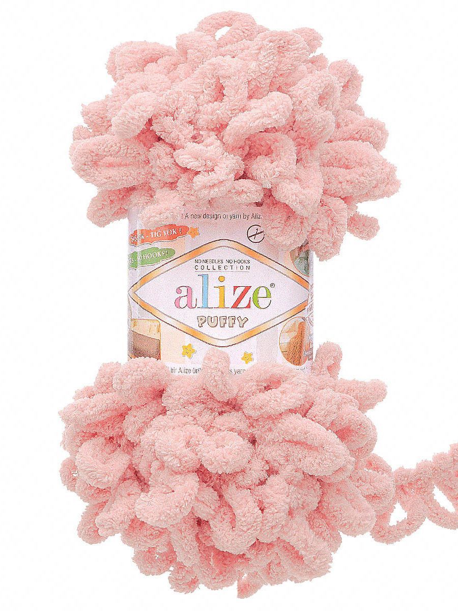 Пряжа для вязания Alize puffy 100 г 9 м микрополиэстер фантазийная плюшевая 161 пудра 5 мотков - фото 4