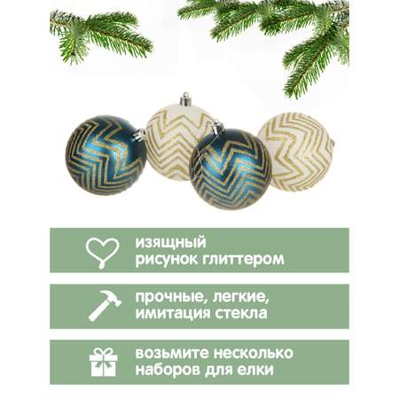 Набор ёлочных украшений Весёлый хоровод Шары 4 штуки с рисунком