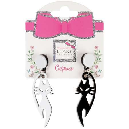 Серьги бижутерия асимметричные черно-белые кошки LUKKY