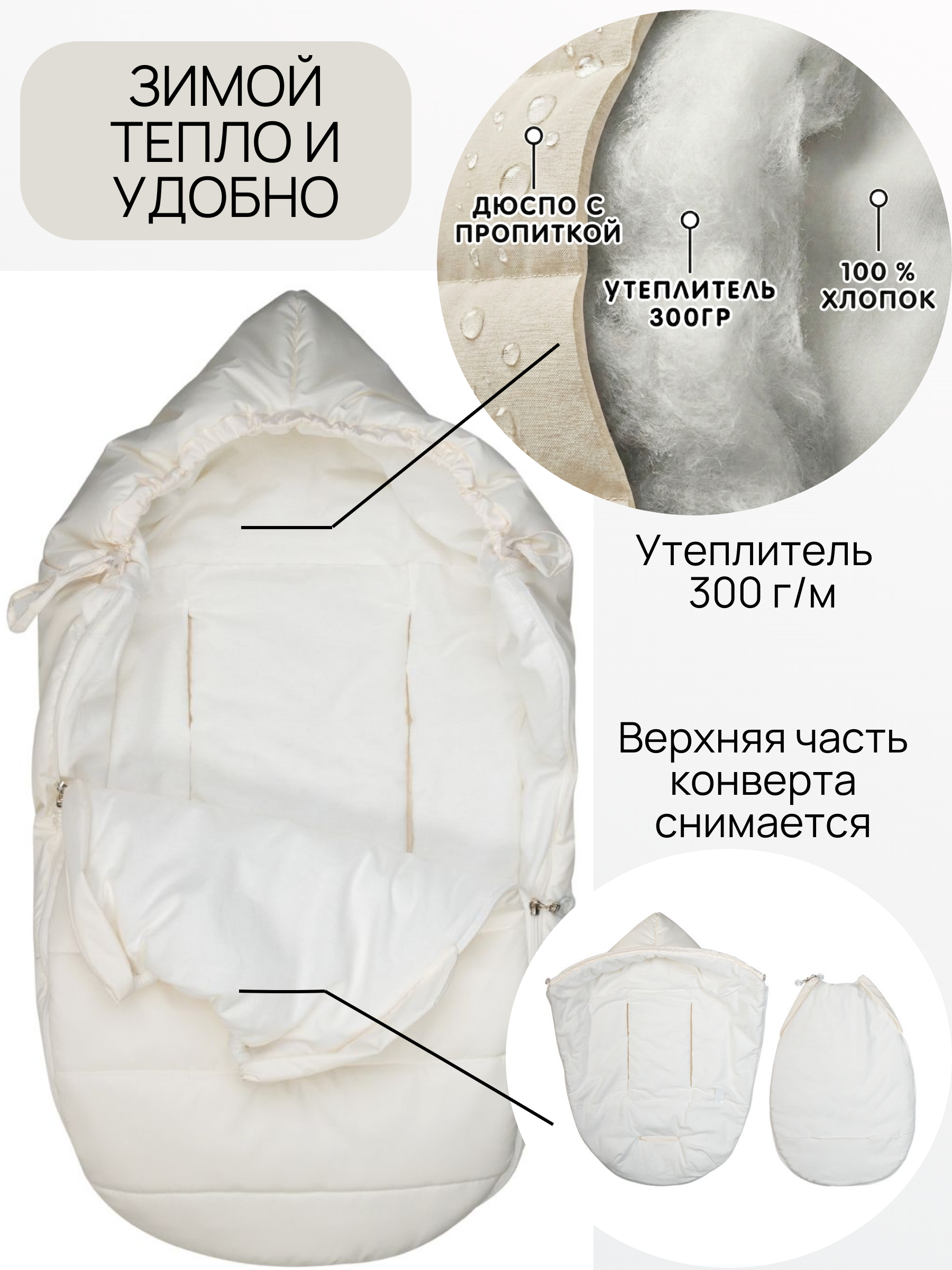 Конверт в коляску СОННЫЙ ГНОМИК Милки бежевый - фото 7