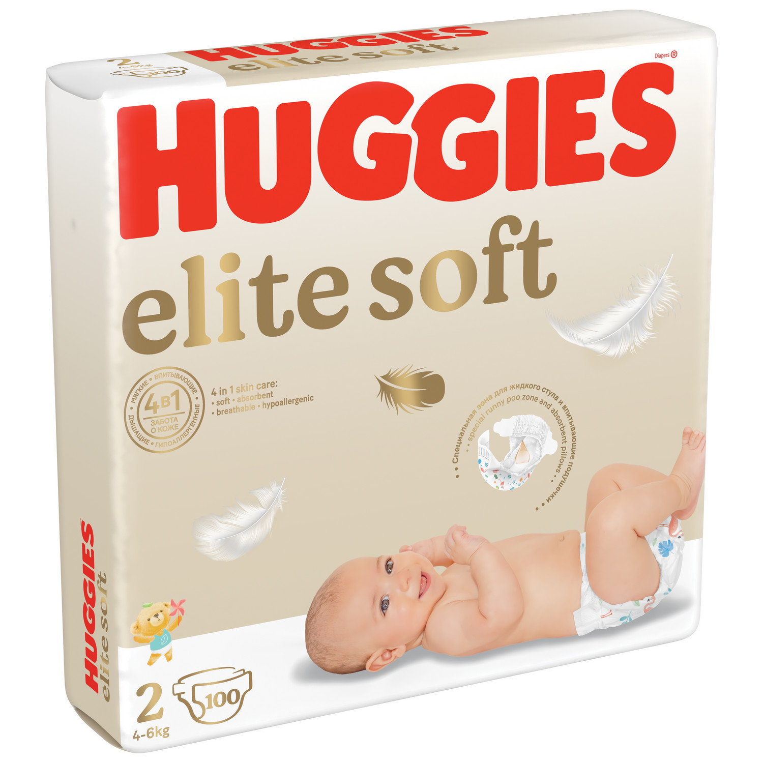 Подгузники Huggies Elite Soft для новорожденных 2 (4-6 кг) 100 шт. - фото 2