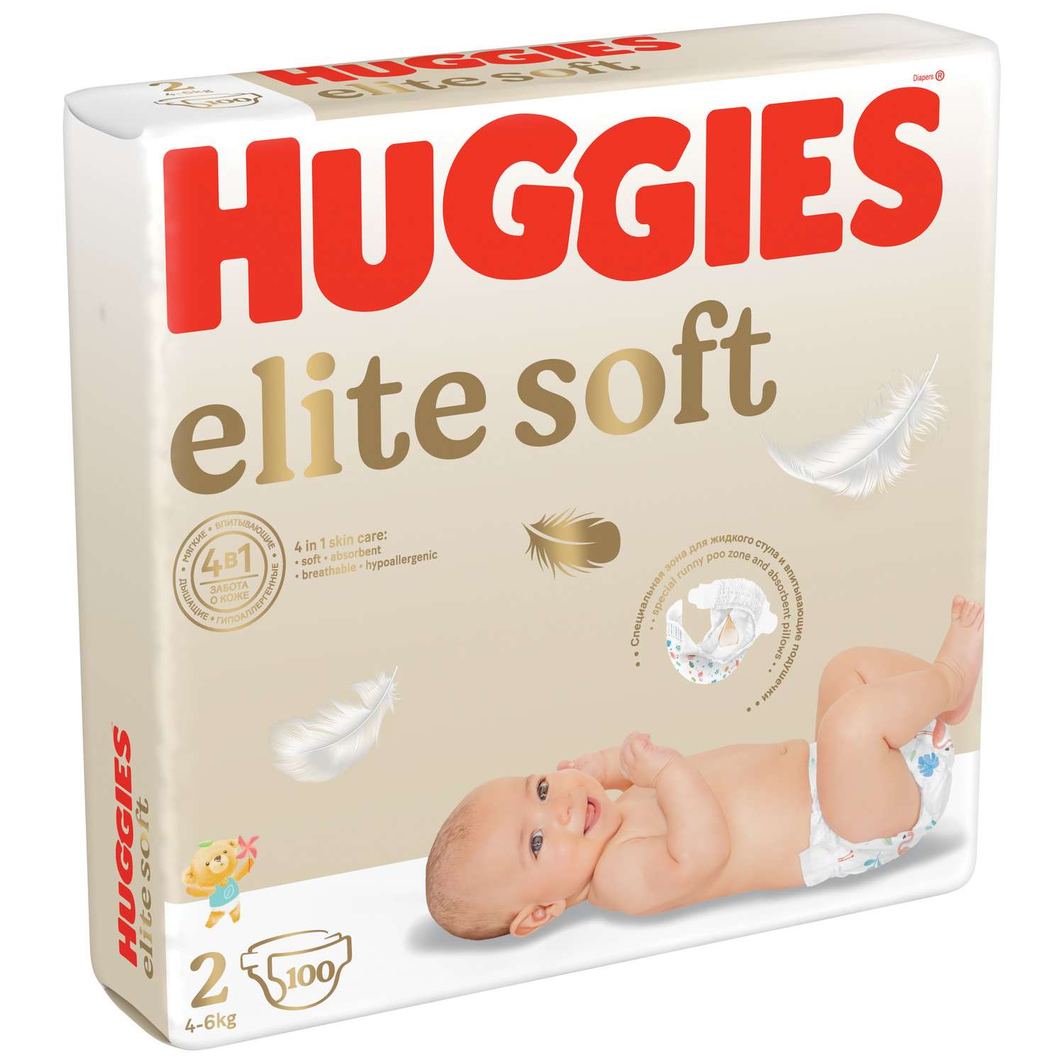 Подгузники Huggies Elite Soft для новорожденных 2 (4-6 кг) 100 шт. - фото 2