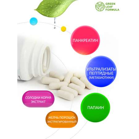 Панкреатин с метабиотиками Green Leaf Formula ферменты для пищеварения для микрофлоры кишечника