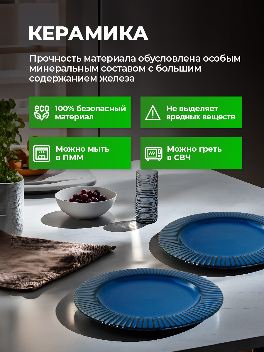 Набор тарелок Синие Грани Керамические обеденные 27 см 4 шт - фото 2