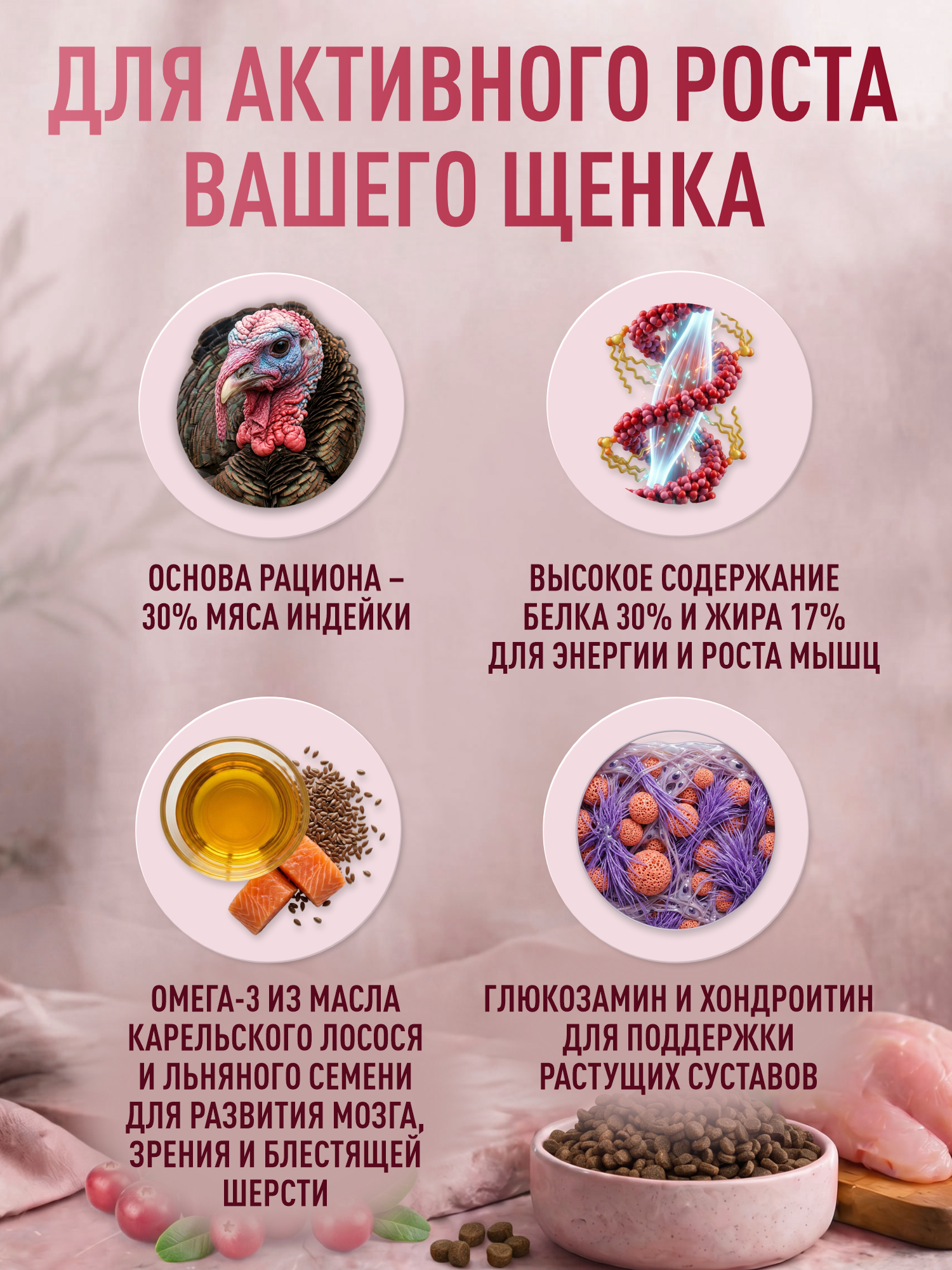 Корм для щенков мелких сухой Clan Classic Puppy 30/17 индейка 400г - фото 2
