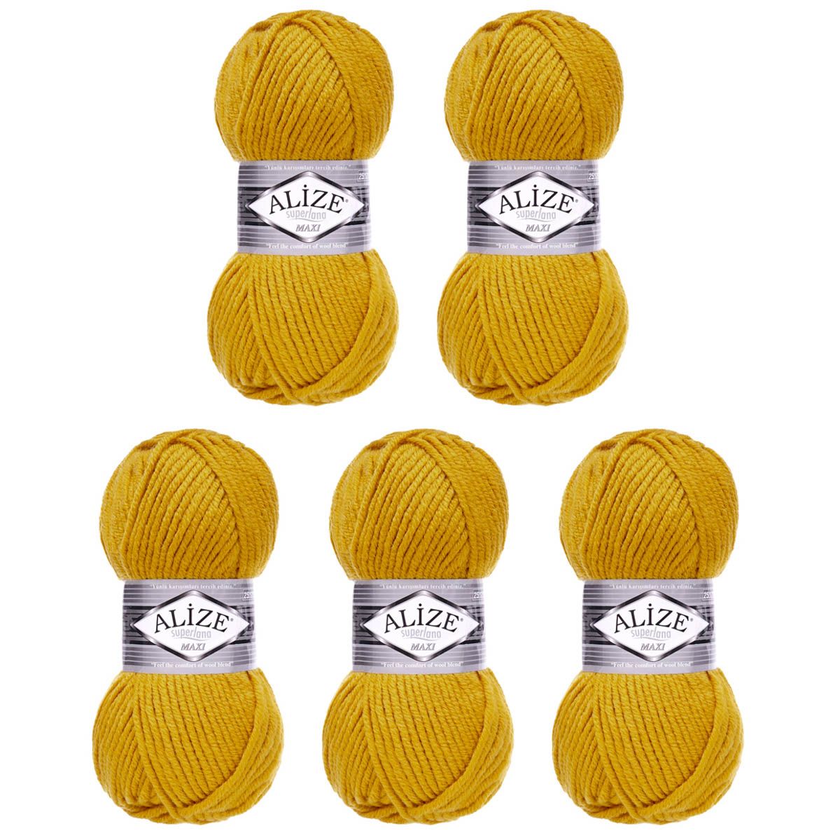 Пряжа Alize полушерстяная мягкая теплая Superlana maxi 100 гр 100 м 5 мотков 02 шафран - фото 8