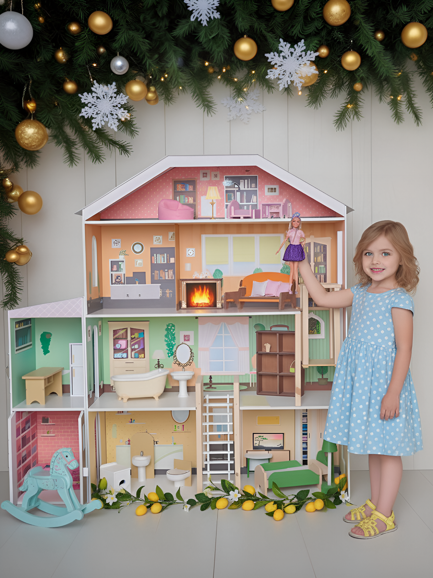 Изображение товара Домик для кукол PAREMO 124 см с мебелью, 4 этажа, 6 комнат, аксессуары