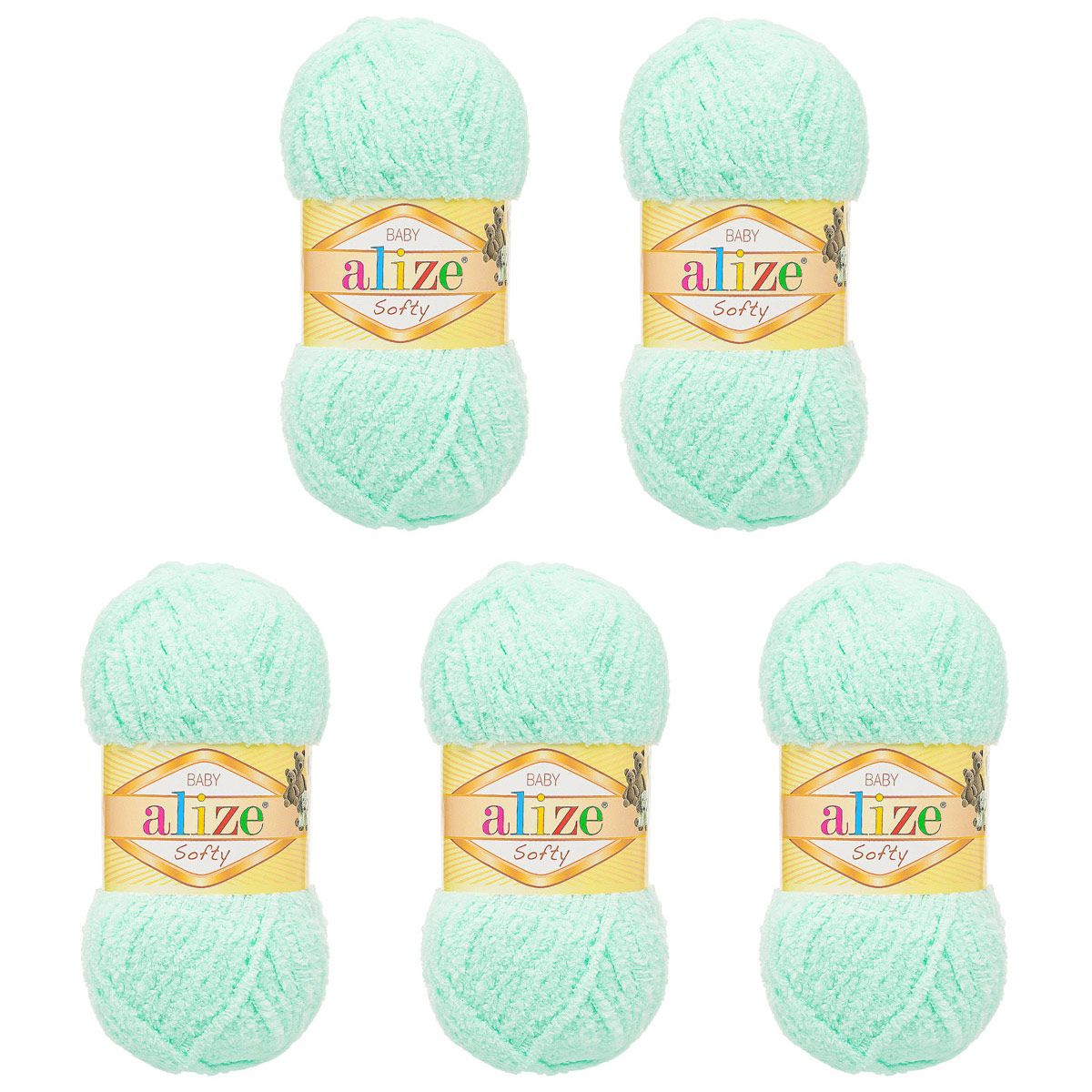 Пряжа для вязания Alize softy 50 гр 115 м микрополиэстер мягкая фантазийная 669 светлая бирюза 5 мотков - фото 6