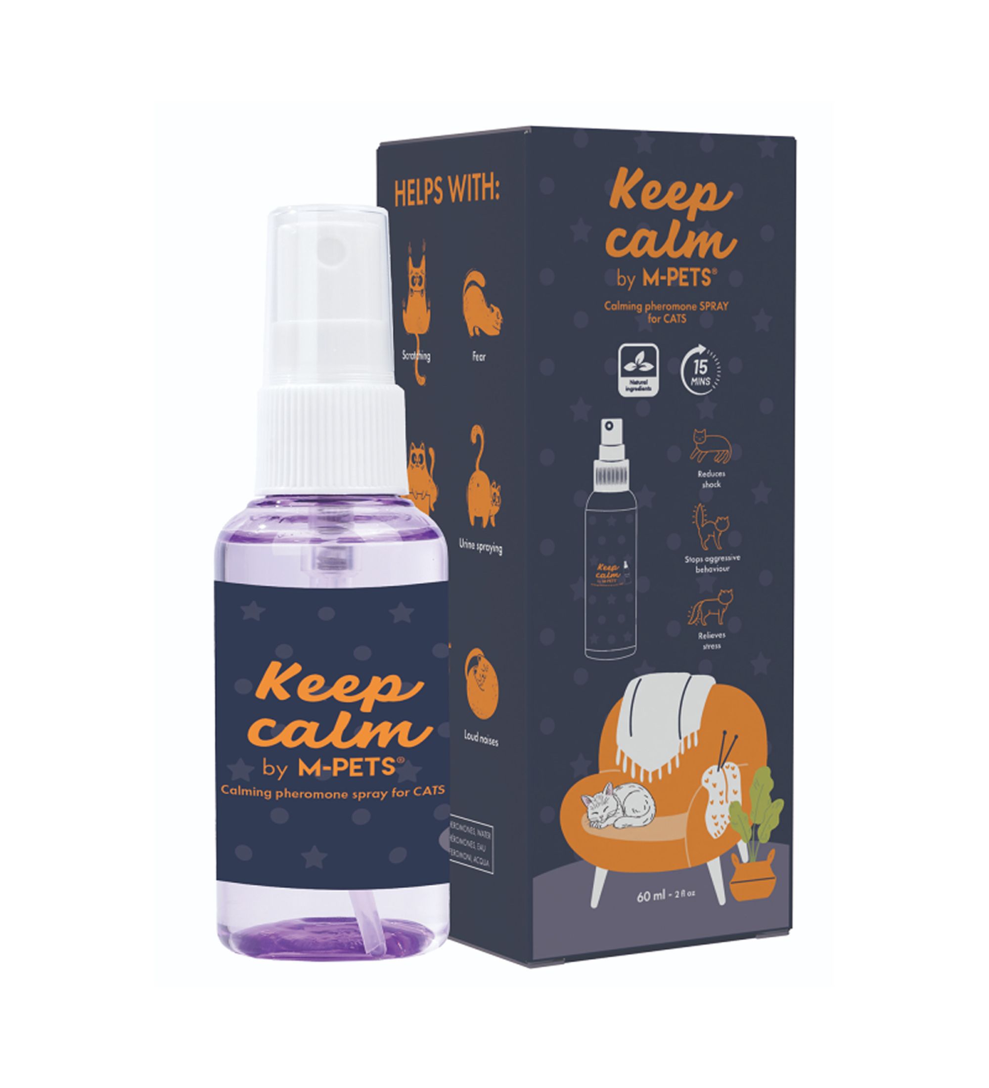 Спрей для кошек M-PETS KEEP CALM успокаивающий феромон 60мл - фото 1