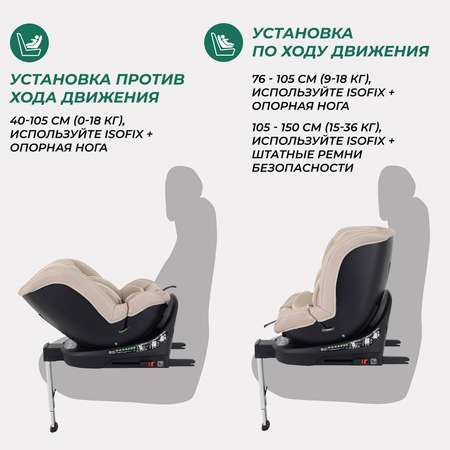 Автокресло MOWbaby STAGE Beige Isofix 0+/1/2/3 (0-36 кг)