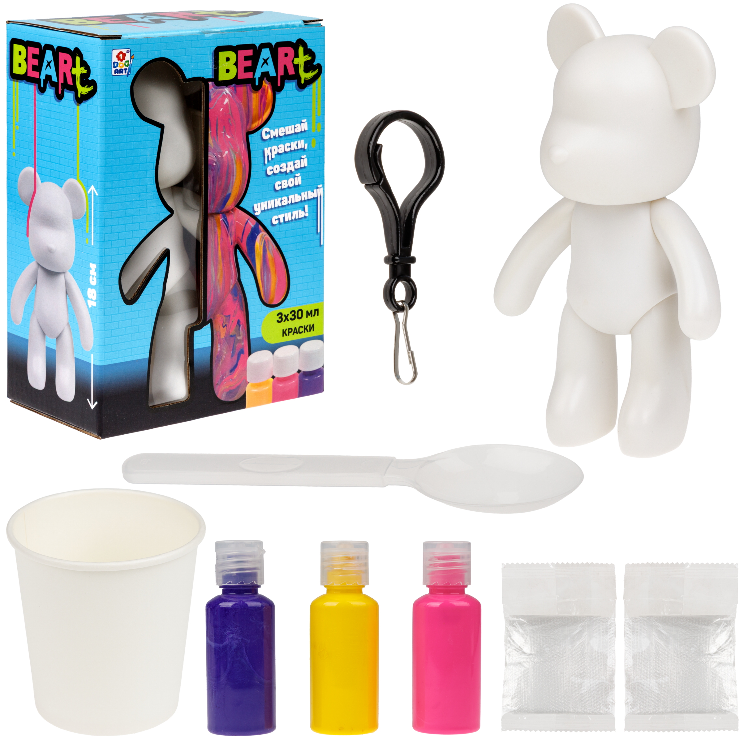 Набор для творчества 1TOY Краска Мишка 18 см роспись красками - фото 1