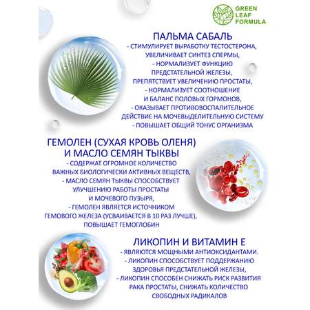 Витамины для мужчин Green Leaf Formula для репродуктивной системы для повышения тестостерона для иммунитета