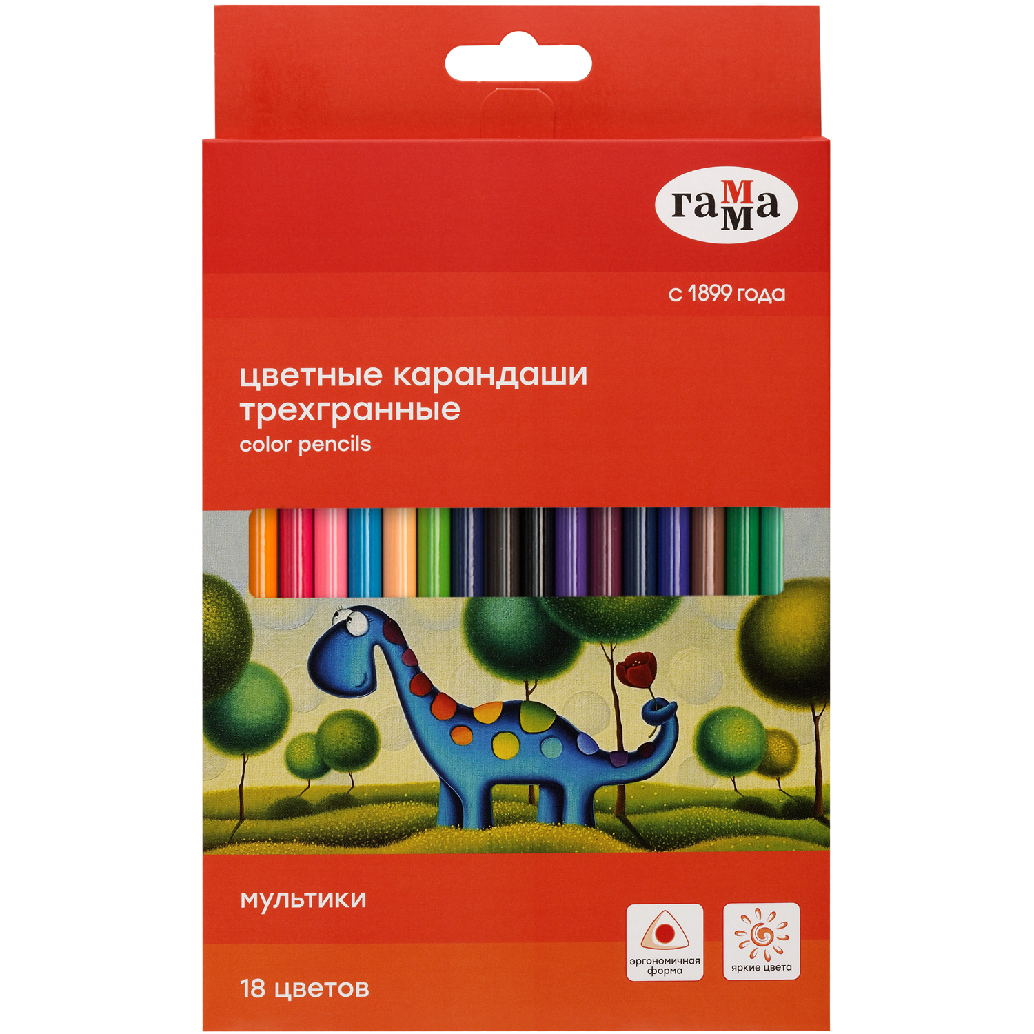 Карандаши цветные Гамма Мультики трехгранные 18цветов 290122_18 - фото 1
