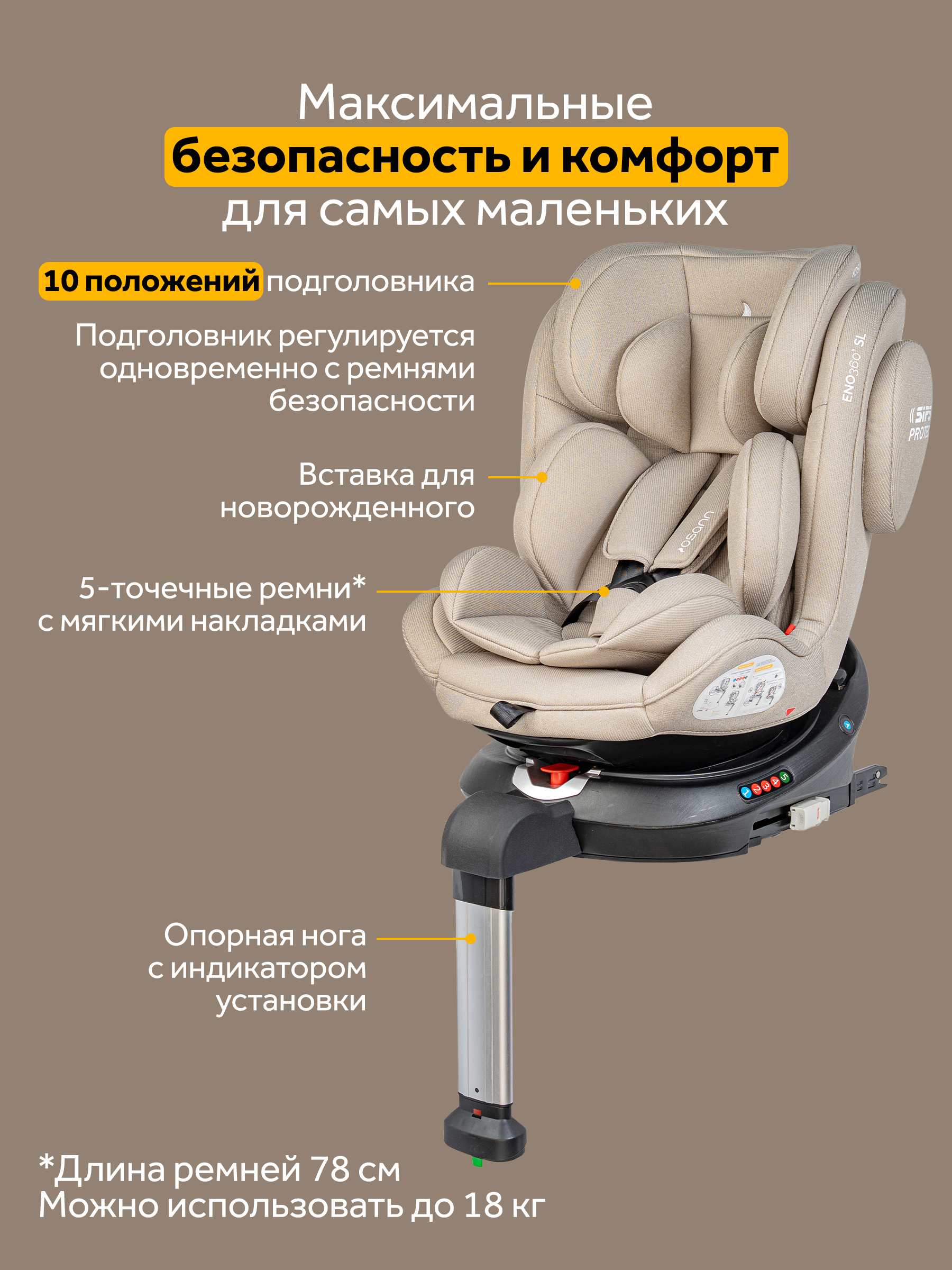 Автокресло Osann Eno 360 SL Wheat 0-36 кг Isofix 0+/1/2/3 (0-36 кг) бежевый - фото 8