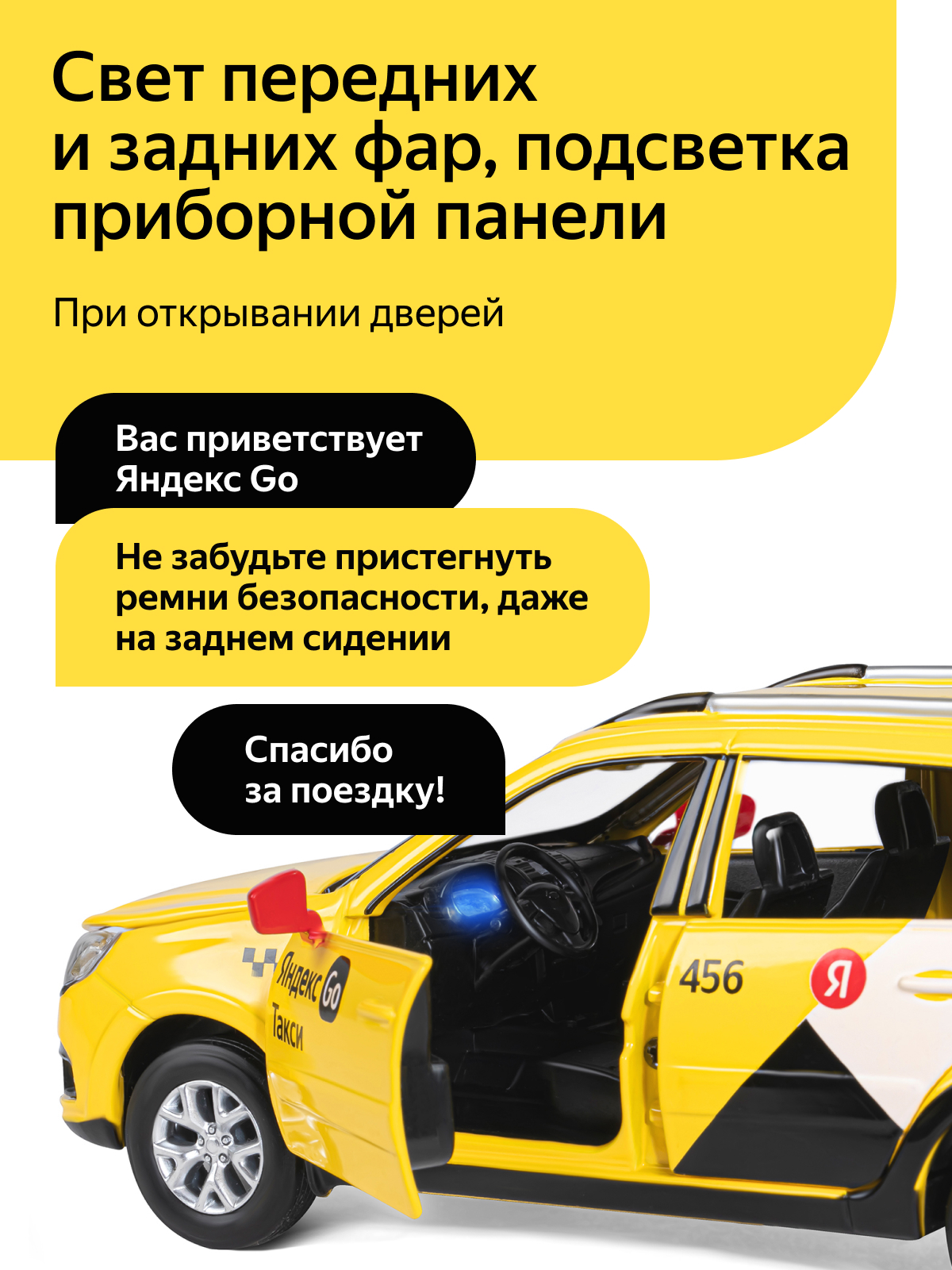 Автомобиль Яндекс GO LADA Granta Такси озвучено Алисой 1:24 JB1251347/Яндекс GO - фото 3