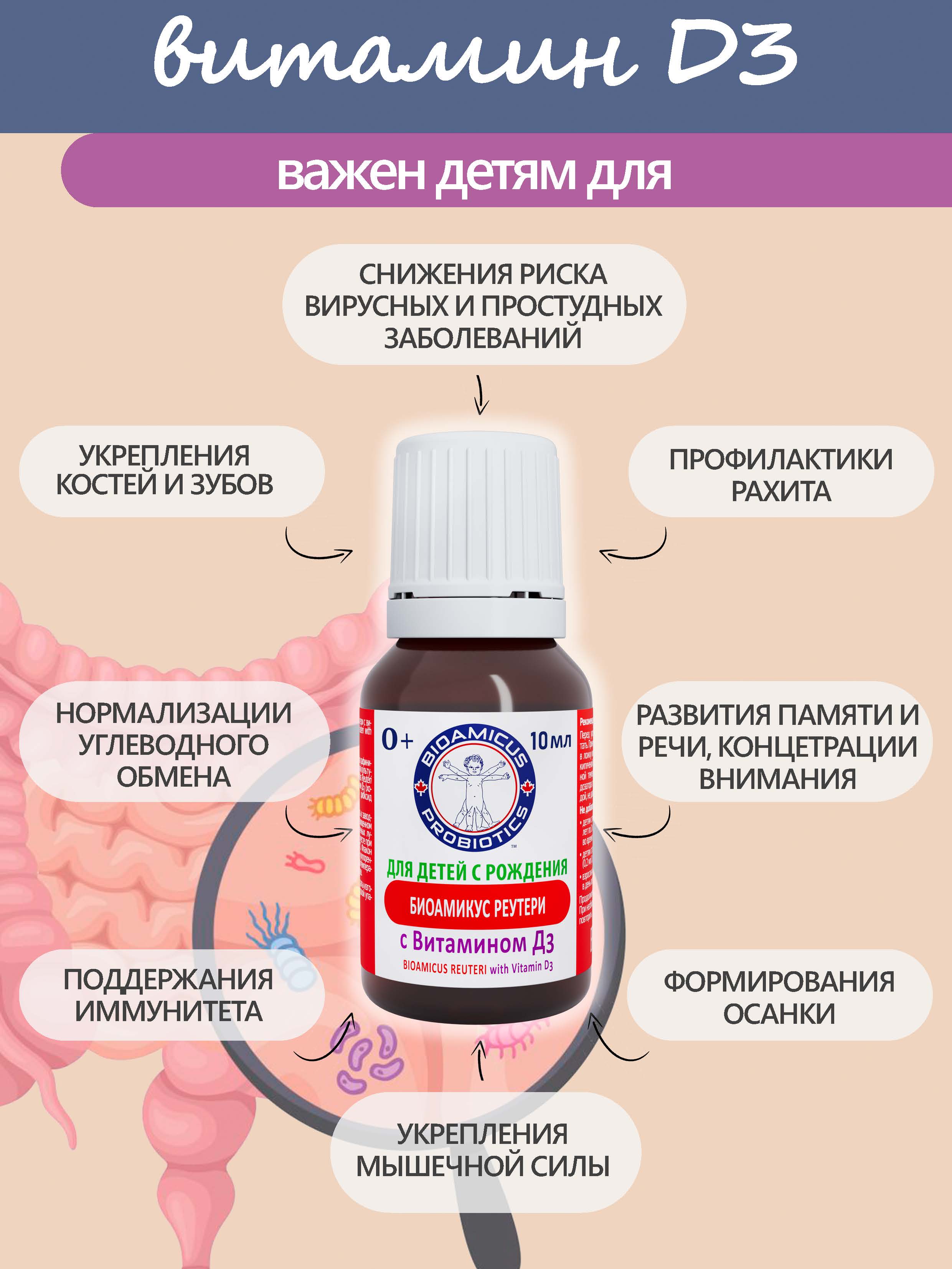 Лактобактерии Реутери с Д3 BioAmicus В каплях с рождения 10 мл - фото 5
