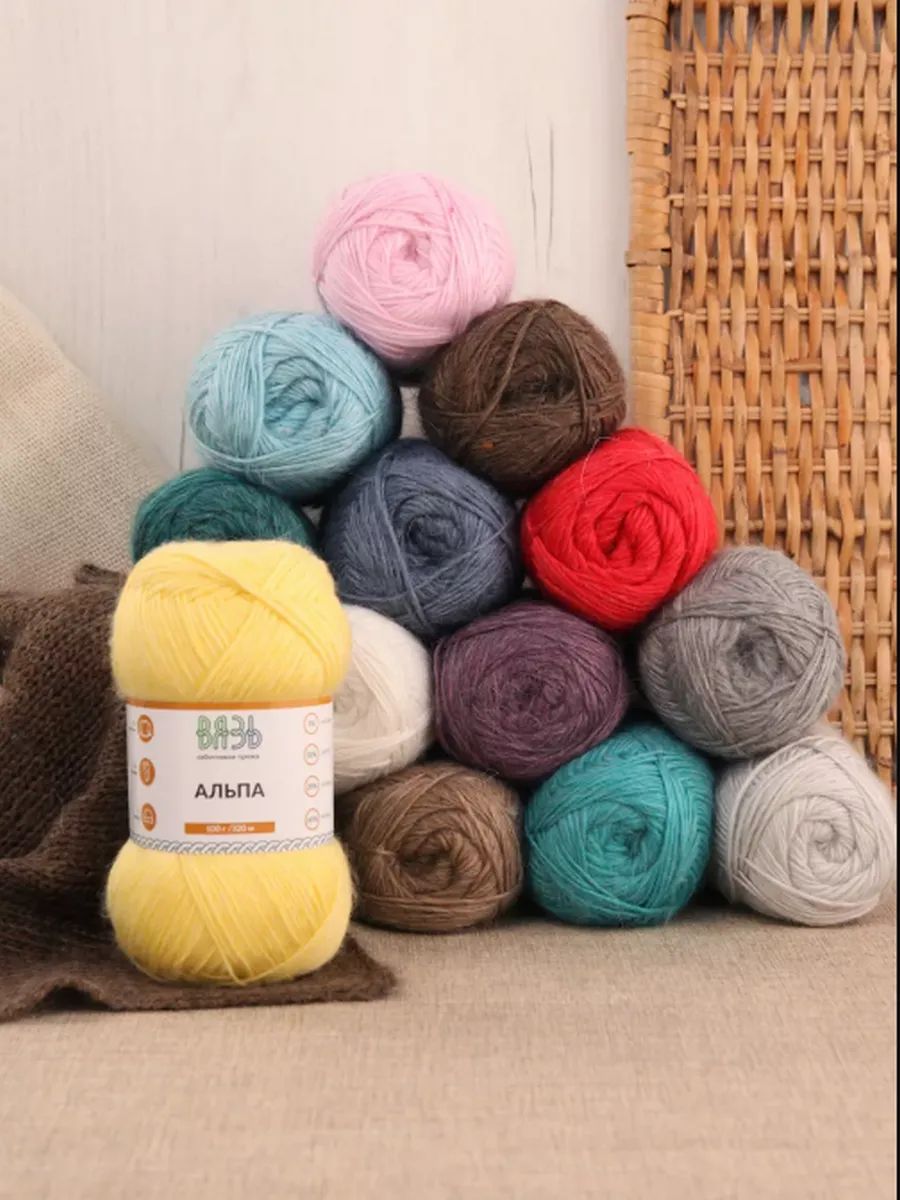 Пряжа ВЯЗЬ Альпа мягкая теплая с редким длинным ворсом 100 г 320 м 3 мотка 09 нежно-зеленый - фото 9