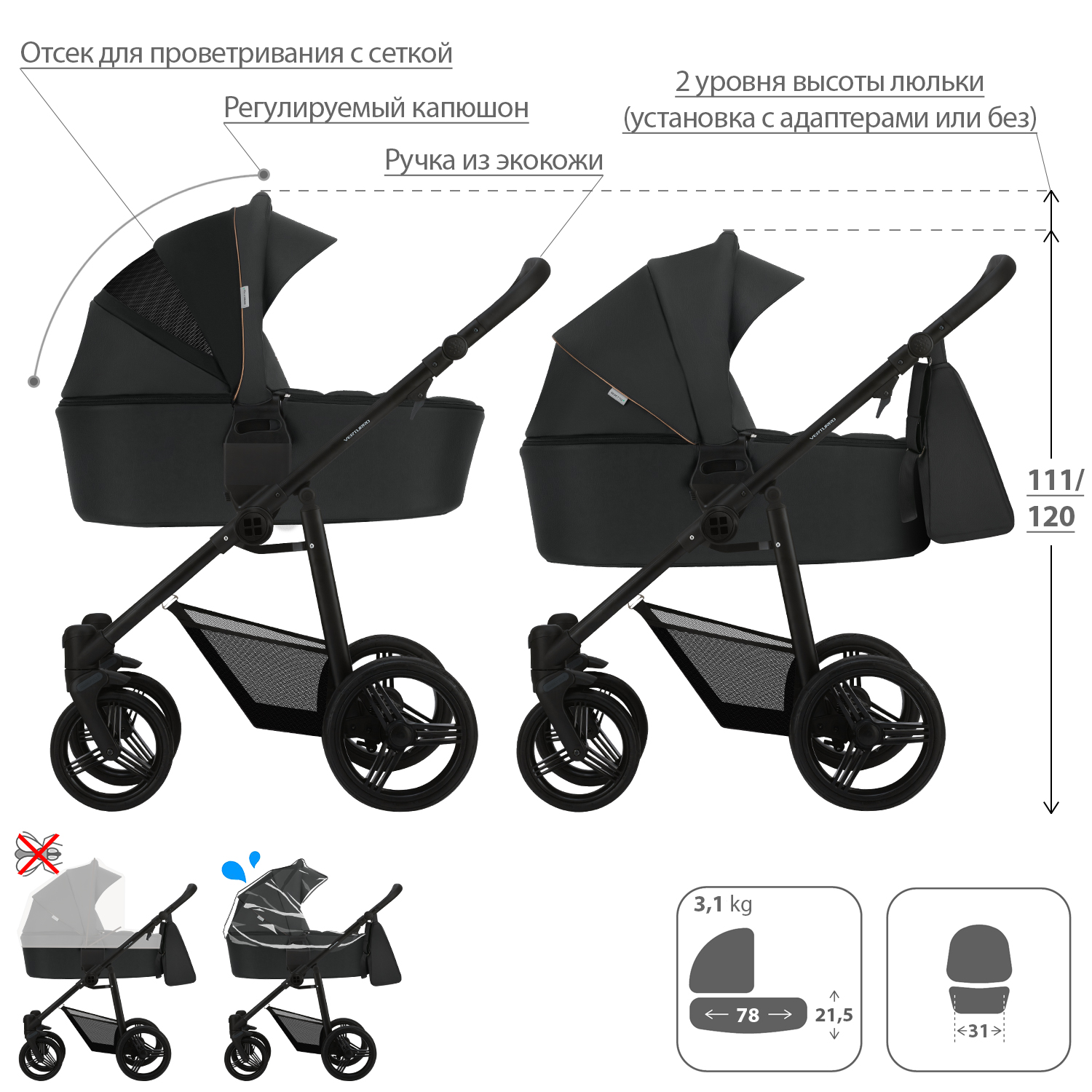 Коляска 2 в 1 Bebetto Verturro Pro - фото 2